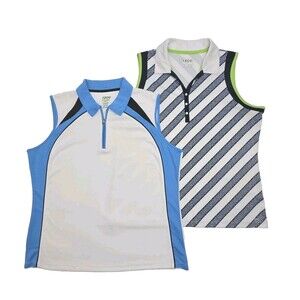 TWO Izod Golf Shirts Sleeveless Women XL Blue White Collar Tops